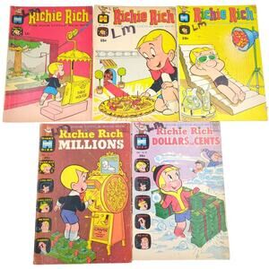 Richie Rich Comic Lot 5 Issues #35, 40, 45, 90, 91 Harvey Comics VTG Mid Grade